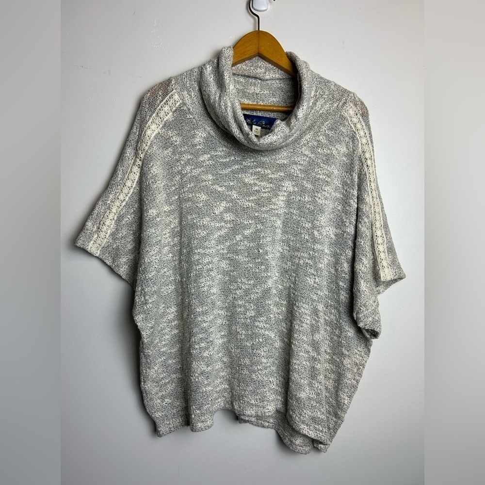 NWT Blue Rain Women M Turtleneck Poncho style Sweater Gray Neutral Minimalist